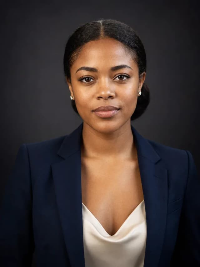Headshot variation 2, classic studio key from upper right, charcoal backdrop
