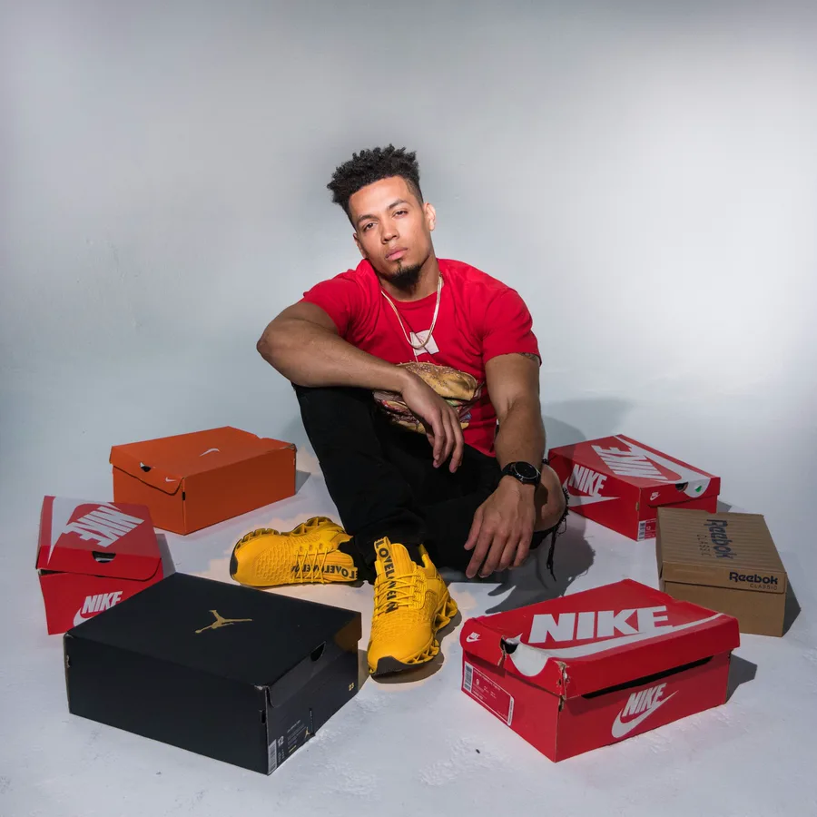 Editorial shot of the shoe among shoeboxes